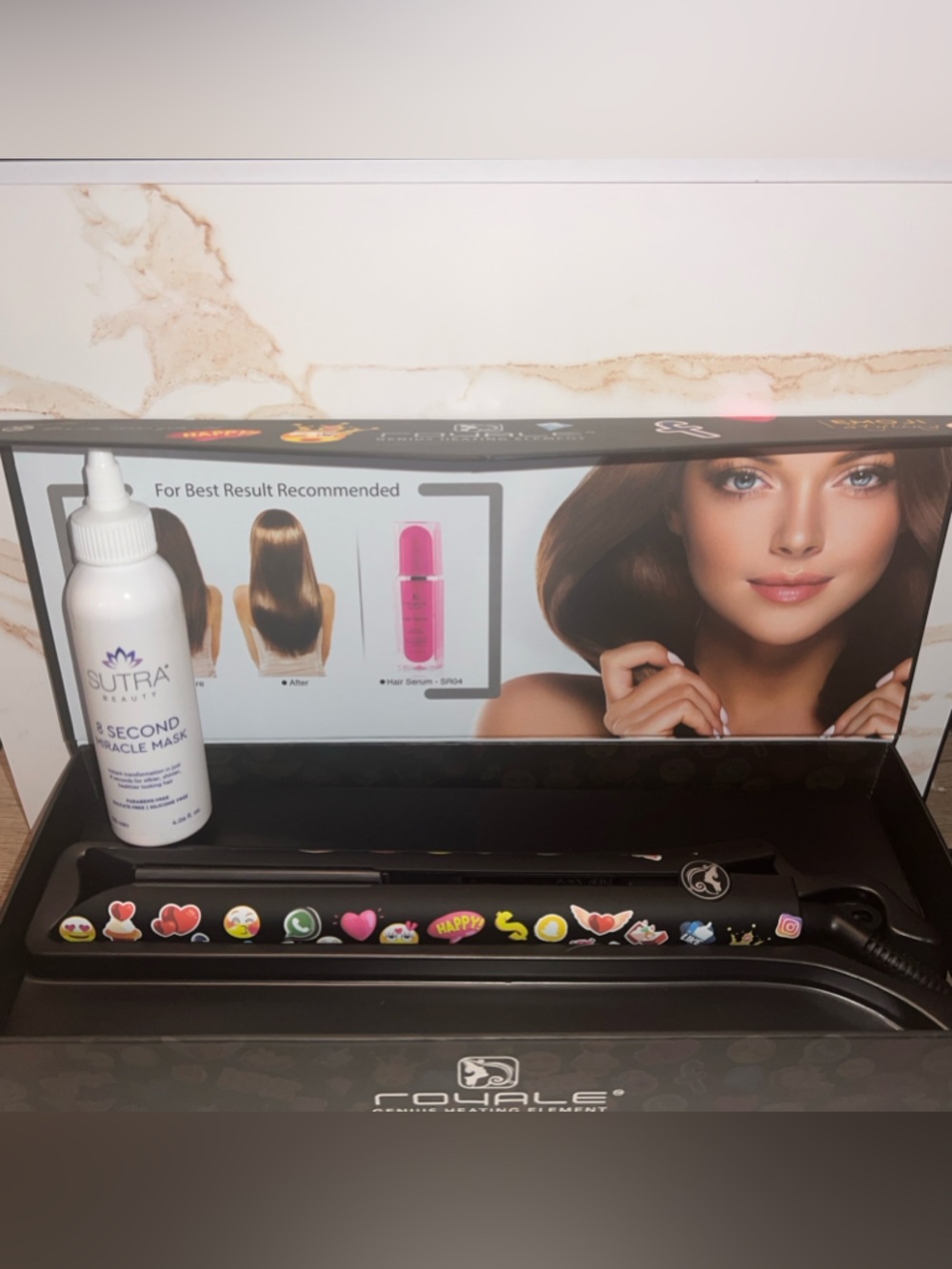 Styling Set (Royale Emoji Straightener) with 8 sec miracle mask + shampoo duo